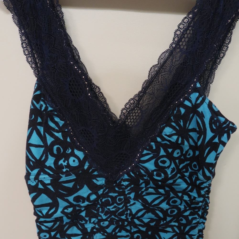 Free People turquoise and navy v-neck tank top
